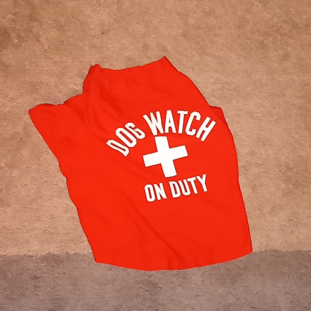 Old Navy Size M/L short sleeve red "lifeguard" dog shirt